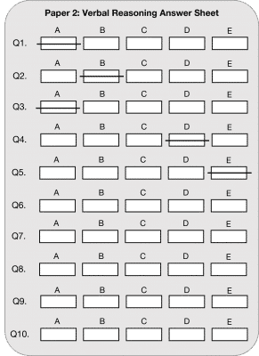 How2Become 11+ Sample Verbal Reasoning Answer Sheet